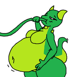 anthro belly belly_inflation big_belly big_breasts big_butt breasts butt deep_navel featureless_breasts featureless_crotch female green_body hand_on_belly horn hose hose_in_mouth hose_inflation huge_belly huge_butt huge_hips hyper hyper_belly inflation liquid_inflation motion_lines multicolored_body navel non-mammal_breasts simple_background solo swallowing tail two_tone_body white_background wide_hips 6saw789 lizard reptile scalie 1:1 2024 aliasing animated digital_drawing_(artwork) digital_media_(artwork) low_res