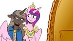 brown_body brown_hair cape clothing crown duo female feral hair headgear horn jewelry mirror multicolored_hair necklace pink_body simple_background tiara white_background wings redxbacon friendship_is_magic hasbro my_little_pony mythology fan_character parch_well_(oc) princess_cadance_(mlp) equid equine mammal mythological_creature mythological_equine unicorn winged_unicorn 16:9 hi_res widescreen