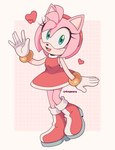 anthro boots clothing female footwear gloves handwear looking_at_viewer open_mouth open_smile shoes simple_background smile solo cremanata sega sonic_the_hedgehog_(series) amy_rose eulipotyphlan hedgehog mammal hi_res signature