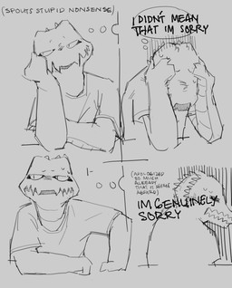 4_panel_comic anthro biped black_sclera bodily_fluids crying male scales solo tears text white_body white_eyes white_scales surobaya alligator alligatorid crocodilian reptile scalie 2024 absurd_res english_text greyscale hi_res monochrome