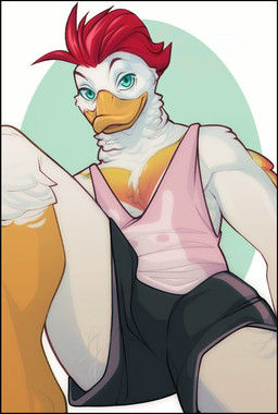 anthro bill_(anatomy) biped black_border border bottomwear clothed clothed_anthro clothed_male clothing feathers fully_clothed fully_clothed_anthro fully_clothed_male hair looking_at_viewer male simple_background smile solo topwear nitani anatid anseriform avian bird duck hi_res