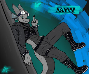 action_pose ambiguous_gender anthro belt boots bracelet clothed clothing crop_top eyewear footwear frill_(anatomy) goggles harness head_crest head_frill heart_symbol jacket jewelry piercing pose shirt shoes smile smiling_at_viewer smirk smirking_at_viewer solo spiked_bracelet spikes tail topwear azurian mythology azurian_arafiel dragon mythological_creature mythological_scalie scalie absurd_res hi_res