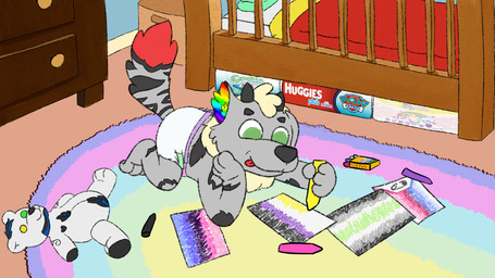 abdl abdl_pride_colors agender_pride_colors ageplay anthro diaper infantilism lgbt_pride male nonbinary_pride_colors omnisexual_pride_colors plushie pride_colors roleplay solo demichi_rayker crinklz huggies paw_patrol tykables tykables_unicorns demichi_(demichi) demichi_(specie) mammal 16:9 hi_res widescreen