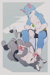 4_toes ahegao anthro arm_tuft bdsm blue_body blue_eyes blue_fur bodily_fluids chest_tuft claws clothing collar cum dominant dominant_male duo ejaculation elbow_tuft feet foot_fetish foot_lick foot_play footjob fur genital_fluids genitals grey_body grey_fur head_tuft humanoid_genitalia humanoid_penis inner_ear_fluff intimate jewelry kemono leash leashed_collar licking looking_at_another looking_at_partner looking_pleasured lube_bottle male male/male necklace nipples pawpads paws penile penis petplay plantigrade roleplay sex slim_dom slim_sub submissive submissive_male toe_claws toes tongue tongue_out tuft underwear yellow_eyes juo1 canid canine canis mammal wolf 2:3 hi_res