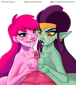 bite biting_lip biting_own_lip blush bodily_fluids breast_play breasts collaborative collaborative_sex collaborative_titfuck cum cum_on_face ear_piercing ear_ring female first_person_view genital_fluids genitals green_body green_skin group humanoid_genitalia humanoid_penis humanoid_pointy_ears male male/female not_furry penis piercing pink_body pink_skin pointy_ears ring_piercing self_bite sex simple_background titfuck trio white_background area_(artist) the_surreal_world_of_any_malu youtube agatha_vladsky any_malu alien alien_humanoid human humanoid mammal 2023