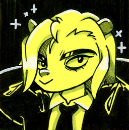 accessory anthro bangs black_clothing black_suit close-up clothed clothed_male clothing flaunting fully_clothed glistening glistening_hair hair hands_behind_head happy looking_at_viewer male necktie smug solo sparkles standing suit mots lawrence_(kuhlzull) american_opossum mammal marsupial 2026 colored cross-hatching english_description hatching_(art) portrait shaded traditional_media_(artwork)