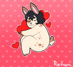 4_fingers anthro bangs bent_legs black_eyebrows black_hair blush blush_lines brown_ears brown_fingers brown_tail buckteeth closed_smile ear_piercing ear_ring eyebrows eyes_closed facial_piercing featureless_legs fingers fur hair happy heart_background heart_symbol holding_heart holidays light long_ears male male_anthro mouth_closed multicolored_body multicolored_fur nose_piercing nose_ring nude_anthro nude_male outline piercing pink_inner_ear red_background ring_piercing scut_tail short_hair short_tail simple_background smile solo tail tan_body tan_fur tan_tail teeth text two_tone_body two_tone_fur two_tone_tail white_outline ractoons valentine's_day lagomorph leporid mammal rabbit 2024 artist_name colored digital_drawing_(artwork) digital_media_(artwork) english_description lighting