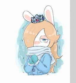anthro arms_bent blonde_hair blue_clothing blue_coat blue_eyes blue_handwear blue_mittens blue_scarf blue_topwear blush blush_lines button_(fastener) clothed clothed_anthro clothed_female clothing coat female female_anthro fur gem hair hair_over_eye hands_together handwear light long_hair mittens no_eyebrows noseless pockets sapphire_(gem) scarf shaking shivering simple_background solo tan_eyelids tan_inner_ear topwear white_background white_body white_fur peypey_mei1925 mario_bros mario_plus_rabbids_sparks_of_hope nintendo raving_rabbids rayman_(series) ubisoft rabbid_rosalina lagomorph mammal rabbid 2025 colored crossover digital_drawing_(artwork) digital_media_(artwork) english_description half-length_portrait hi_res lighting portrait shaded