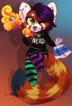 ailurid anthro candy chibi clothed clothing collar dessert female food honesty_(artist) looking_at_viewer mammal marshmallow red_panda smile solo tongue tongue_out