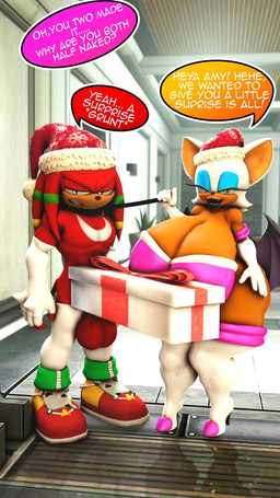 annoyed anthro armwear balls big_balls big_breasts big_butt breasts butt christmas_clothing christmas_headwear clenched_teeth clothing dick_in_a_box doorway duo elbow_gloves fangs female fingerless_gloves genitals gift gloves grunting handwear hat headgear headwear holidays huge_balls huge_breasts huge_butt leash lips male membrane_(anatomy) membranous_wings offscreen_character public public_nudity santa_hat speech_bubble teeth thick_lips thick_thighs wings rocketspuff kabalmystic_(modeler) christmas sega sonic_the_hedgehog_(series) amy_rose knuckles_the_echidna rouge_the_bat bat echidna mammal monotreme 3d_(artwork) 9:16 digital_media_(artwork) hi_res