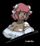 anthro auxiliary_nipple big_breasts bodily_fluids breasts brown_eyes cleavage clothed clothing female hair horn lactating lactating_through_clothing looking_at_viewer multi_nipple nipples outline quad_nipples red_hair simple_background solo text transparent_background wet wet_clothing spn corruption_of_champions isabella_(coc) bovid bovine cattle mammal alpha_channel english_text