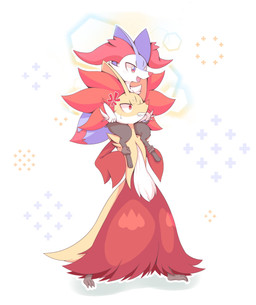 ambiguous_anthro ambiguous_gender anthro biped blush bodily_fluids carrying_another cross-popping_vein cute_fangs digitigrade dipstick_tail duo fangs hair hair_grab markings on_shoulders open_mouth open_smile simple_background size_difference smile standing sweat sweatdrop tail tail_markings teeth touching_hair rullu_1507 nintendo pokemon braixen canid delphox generation_6_pokemon mammal pokemon_(species) shiny_pokemon 2024 absurd_res digital_drawing_(artwork) digital_media_(artwork) hi_res japanese_description korean_description translated_description