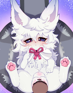 blue_eyes blush bodily_fluids bow_ribbon clitoris cum duo female feral fluffy fluffy_tail fur genital_fluids genitals heart_eyes heart_symbol male male/female pawpads penetration penis shield tail vaginal vaginal_penetration vulva white_body white_fur himimi fate_(series) type-moon cath_palug unknown_species censored hi_res