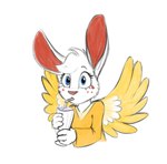 anthro beverage female freckles looking_at_viewer milkshake solo wings mancoin angel_hare the_east_patch angel_gabby angel lagomorph leporid mammal rabbit