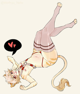 anthro belly big_butt blep blush butt chest_harness clothing harness legwear male nipple_piercing nipples piercing solo stockings thick_thighs thighs_up tongue tongue_out wolfnyu finn_(itsjay) felid lion mammal pantherine absurd_res hi_res
