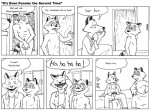 2010 aiden_harris anthro black_and_white blush canid canine closet_coon colin_young comic covering covering_self dialogue duo english_text fox laugh leafdog male mammal monochrome nude pen_(artwork) procyonid raccoon red_fox tail text towel traditional_media_(artwork) true_fox