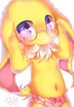 ambiguous_gender anthro bodily_fluids bottomwear clothed clothing crying eyewear flat_chested floppy_ears fur glasses looking_at_viewer navel neck_tuft panties pattern_bottomwear pattern_clothing pattern_panties pattern_underwear pink_clothing pink_inner_ear pink_panties pink_ribbon pink_underwear purple_eyes purple_eyewear purple_glasses simple_background snot solo spots spotted_bottomwear spotted_clothing spotted_panties spotted_underwear tears tuft underwear white_background white_body white_fur yellow_body yellow_fur young d685ab7f nintendo pokemon eeveelution generation_1_pokemon jolteon mammal pokemon_(species) digital_drawing_(artwork) digital_media_(artwork) half-length_portrait portrait signature unavailable_at_source