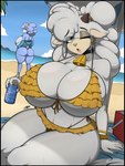 abs anthro beach beach_towel beach_umbrella bell bell_collar beverage beverage_can big_breasts big_butt bikini blue_body blue_eyes blue_hair bracelet breasts butt clothing collar collarbone duo ear_piercing ear_ring eye_through_hair eyebrow_through_hair eyebrows eyelashes female frilly frilly_bikini frilly_clothing frilly_swimwear front-tie_bikini glistening glistening_breasts hair hoodie horn huge_breasts huge_butt huge_thighs jewelry one_eye_closed open_mouth outside parasol piercing poofy_hair ring_piercing side-tie_bikini side_boob sitting string_bikini swimwear thick_thighs topwear towel translucent translucent_hair two-piece_swimsuit under_boob white_body white_hair wide_hips wink yellow_bikini yellow_clothing yellow_swimwear zak_hitsuji idw_publishing sega sonic_dream_team sonic_the_hedgehog_(comics) sonic_the_hedgehog_(idw) sonic_the_hedgehog_(series) ariem_(sonic) lanolin_the_sheep_(sonic) bovid caprine mammal sheep 2025 3:4 absurd_res hi_res