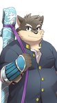 anthro belly eyebrows katana male melee_weapon overweight overweight_anthro overweight_male scar slightly_chubby solo sword thick_eyebrows weapon chuurow lifewonders tokyo_afterschool_summoners moritaka_(tas) canid canine canis domestic_dog mammal hi_res