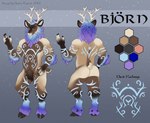 anthro blind_eye blue_eyes blue_markings brown_body brown_fur butt crotch_tuft front_view fur male markings mouth_closed nipples nude rear_view scut_tail short_tail solo tail tan_body tan_fur tuft tiggybloom bjorn_(clereindeer) deer mammal 2019 dated model_sheet