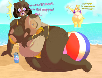 anthro areola barbell_piercing beach belly big_belly big_breasts bikini bodily_fluids breasts chest_tuft clothing embarrassed eyelashes female freckled_arms freckled_belly freckled_breasts freckled_face freckled_hips freckled_legs freckled_shoulders freckled_thighs freckles huge_belly huge_breasts long_eyelashes male motion_lines nipple_dip nipple_piercing nipples overweight piercing sweat swimwear tuft two-piece_swimsuit wardrobe_malfunction capraviscera animal_crossing nintendo digby_(animal_crossing) isabelle_(animal_crossing) canid canine canis domestic_dog mammal shih_tzu toy_dog absurd_res hi_res nonbinary_(lore) sibling_(lore) twins_(lore)