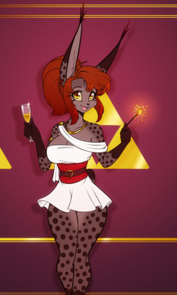 alcohol anthro armlet beverage big_breasts breasts brown_body brown_hair champagne champagne_glass collarbone container cup dipstick_ears dipstick_tail drinking_glass ear_markings eyebrows eyelashes female fur glass glass_container glass_cup gloves_(marking) hair inner_ear_fluff jewelry leg_markings markings multicolored_ears necklace open_mouth socks_(marking) solo sparkler spots spotted_body spotted_fur tail tail_markings tuft yellow_eyes scorpdk mara_(scorpdk) felid feline lynx mammal 2026 absurd_res hi_res