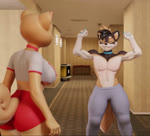 5_fingers anthro big_breasts black_hair black_nose blue_claws blue_collar bottomwear breasts brown_body brown_ears brown_fur brown_hair brown_inner_ear_fluff brown_pawpads cheek_tuft claws clothed clothed_female clothing collar dancing duo eyebrows eyelashes eyes_closed facial_tuft female female_anthro fingers fur gloves_(marking) grey_bottomwear grey_clothing grey_pants hair head_tilt inner_ear_fluff inside male male_anthro markings multicolored_body multicolored_ears multicolored_fur multicolored_hair multicolored_tail music navel pants pawpads pink_tongue red_bottomwear red_clothing red_collar red_shorts shorts smile spiked_collar spikes standing tail tan_body tan_eyebrows tan_eyelids tan_fur tan_tail text text_on_clothing thick_thighs tongue tongue_out topless topless_anthro topless_male topwear tuft under_boob white_body white_clothing white_eyebrows white_fur white_inner_ear white_tail white_topwear wide_hips layzuhcatz sound_warning flapcats_(modeler) leodamodeler_(modeler) valorlynz_(modeler) nutter_(shibashibs) shiba_(shibashibs) canid canine canis domestic_dog mammal shiba_inu spitz 2025 3d_(artwork) 3d_animation animated digital_media_(artwork) hi_res short_playtime sound webm