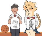 anthro ball basketball_(ball) blush bottomwear clothed clothing drawing duo eyes_closed female fully_clothed fur hand_on_face male necktie school_uniform shirt skirt tan_body tan_fur topwear uniform white_clothing white_shirt white_topwear el-k akino_(el-k) kouda_(el-k) cheetah felid feline human mammal 2022 hi_res