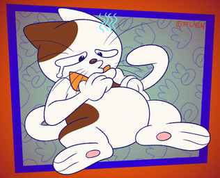 abstract_background anthro bodily_fluids bow_tie bow_tie_only brown_nose brown_spots crying fur looking_down male mostly_nude pawpads sad sitting solo spots tears white_body white_fur gavanzude data_east janken_game_acchi_muite_hoi! tama_(janken_game_acchi_muite_hoi!) domestic_cat felid feline felis mammal alternate_version_at_paywall digital_drawing_(artwork) digital_media_(artwork) hi_res signature