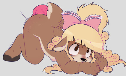 accessory anal anal_masturbation anal_penetration anthro areola ass_up big_dildo biped black_eyes black_nose blonde_hair blush bodily_fluids bow_ribbon brown_body brown_fur countershade_face countershade_fur countershade_torso countershading dildo dildo_in_ass dildo_insertion drooling eyebrows femboy fur hair hair_accessory hair_bow hair_ribbon heart_eyes heart_pupils heart_symbol hooves long_hair male masturbation nipples nude object_in_ass penetration ribbons saliva scut_tail sex_toy sex_toy_in_ass sex_toy_insertion shaking short_tail simple_background solo sweat tail tan_body tan_countershading tan_fur toying_self trembling unguligrade young young_anthro young_male lollipounce deer mammal 2026 absurd_res hi_res