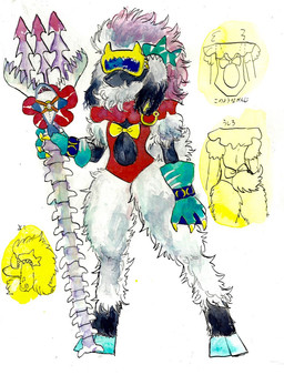 anthro breasts clothed clothing female fur gloves hair handwear hooves mask melee_weapon polearm simple_background solo swimwear trident weapon white_body white_fur kyokyota canid canine canis domestic_dog mammal poodle 2017 hi_res traditional_media_(artwork)