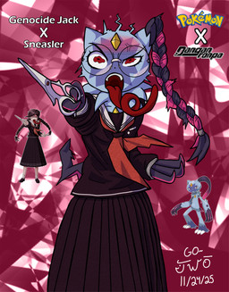 anthro ascot braided_hair claws clothing crazy_eyes cross-popping_vein dark_clothing eyewear female fur glasses hair holding_object holding_weapon insane neck_tuft open_mouth purple_body purple_fur red_eyes school_uniform scissors solo tail teeth_showing text tongue tongue_out tuft uniform weapon wearing_glasses go-two danganronpa danganronpa:_trigger_happy_havoc nintendo pokemon spike_chunsoft genocide_jack toko_fukawa generation_8_pokemon human mammal pokemon_(species) sneasler absurd_res english_text hi_res reference_image