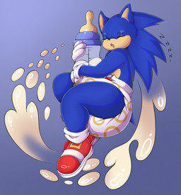 abdl anthro baby_bottle bodily_fluids clothed clothing diaper diaper_fetish male saliva sleeping solo wearing_diaper sweety_(artist) sega sonic_the_hedgehog_(series) sonic_the_hedgehog eulipotyphlan hedgehog mammal hi_res