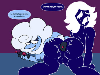 anal anal_penetration balls big_butt blue_body bodily_fluids breasts butt controller female genitals hair male male/female male_penetrated nude penetration remote_control sex_toy sweat vibrator white_hair chibitay deltarune undertale_(series) elnina_(deltarune) rouxls_kaard darkner 4:3 absurd_res hi_res