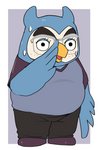 anthro beak eyewear glasses male slightly_chubby solo standing manmosu_marimo aggretsuko sanrio zukkun avian bird 2020