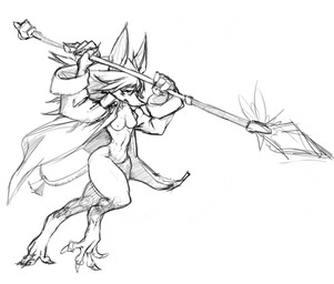 anthro attack breasts dragoon female hair long_coat long_hair melee_weapon polearm solo spear weapon diagamon final_fantasy final_fantasy_ix square_enix freya_crescent burmecian mammal rodent digital_media_(artwork) monochrome sketch