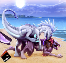 3_fingers 3_toes all_fours animal_genitalia animal_penis anthro anthro_on_feral anthro_penetrated arm_feathers arm_tuft beach bestiality bodily_fluids breasts cum cum_in_vagina cum_inside day digitigrade duo elbow_tuft feather_hair feathered_crest feathers feet female female_anthro female_penetrated feral feral_penetrating feral_penetrating_anthro feral_penetrating_female fingers from_behind_position genital_fluids genital_slit genitals head_crest internal internal_vaginal looking_pleasured male male/female male_feral male_penetrating male_penetrating_anthro male_penetrating_female mounting nipples non-mammal_breasts outside penetration penis pseudo_hair pupils saliva sand sea sex side_boob slit_pupils toes tongue tongue_out tuft water xenophilia yellow_eyes crazyeyes halo_(series) microsoft xbox_game_studios fan_character on'tari_(novera) vertex_(crazyeyes) alien avian dinosaur dromaeosaurid kig-yar prehistoric_species reptile saurischian scalie t'vaoan theropod hi_res