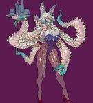 anthro big_breasts blue_mouth breasts bunny_costume changing_color clothing costume covering covering_breasts covering_crotch covering_self eyelashes fake_ears female footwear footwear_only high_heels horizontal_pupils huge_breasts mostly_nude multicolored_body non-mammal_breasts nude pseudo_clothing pseudo_hair pupils purple_background serving_tray shoes shoes_only simple_background spikes spikes_(anatomy) suckers technically_nude tentacle_arms tentacle_hair tentacles wide_hips yellow_eyes shion_humine animal_humanoid cephalopod cephalopod_humanoid coleoid humanoid marine marine_humanoid mimic_octopus mollusk mollusk_humanoid octopodiform octopus octopus_humanoid absurd_res hi_res