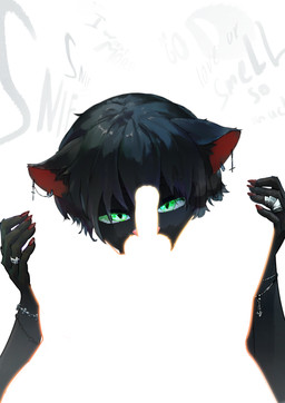 anthro ball_sniffing balls black_body black_fur black_hair colored_nails duo femboy foreskin fur genitals green_eyes hair jewelry leg_grab male male/male nails penis penis_sniffing piercing red_nails small_penis sniffing thigh_grab itsu8 felid feline mammal absurd_res censored hi_res