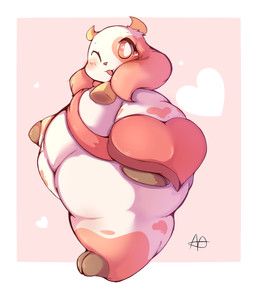 anthro bell bell_collar belly big_belly big_butt blinking butt collar female heart_symbol holidays horn huge_belly huge_butt huge_thighs solo thick_thighs white_body lightmizano valentine's_day ichigo_(lightmizano) bovid bovine cattle mammal hi_res