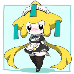 ambiguous_gender biped black_eyes blush clothed clothing dress embarrassed footwear legwear maid_headdress maid_uniform shoes solo standing thick_thighs thigh_highs uniform white_body noye nintendo pokemon generation_3_pokemon humanoid jirachi legendary_pokemon pokemon_(species) 1:1 hi_res