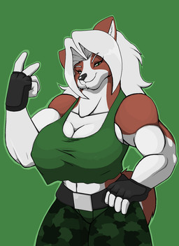 akita anthro biceps big_breasts black_nose breasts camo canine cleavage clothed clothing dog droll3 elnora_magner female gloves green_eyes hair huge_breasts long_hair mammal muscles muscular_female pants smile solo white_hair
Rating: Safe
Score: 9
User: slydevious
Date: April 13, 2014