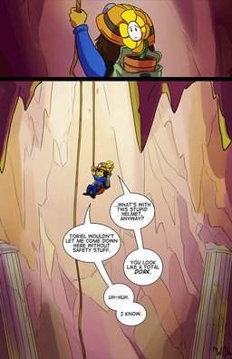 ambiguous_gender armor duo_focus flower gardening_tool group hard_hat headgear helmet plant plant_pot rope safety_stuff speech_bubble text trowel lynxgriffin undertale undertale_(series) flowey_the_flower frisk_(undertale) elemental_creature flora_fauna human mammal 2016 comic english_text