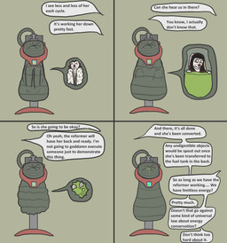 anthro biofuel_digestion dialogue digestion_sequence digestive_fluids exhibitionism female internal machine melting nude_anthro offscreen_character reformation solo text vore willing_prey trinitite sophie_(narcissistnaru) lagomorph mammal comic english_text hi_res