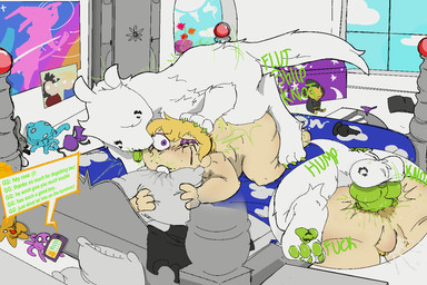 anal animal_genitalia animal_penis anthro balls bed bestiality bodily_fluids canine_genitalia canine_penis detailed_background doggystyle duo face_lick female female_on_feral feral feral_penetrating from_behind_position furniture genital_fluids genitals kiss_mark licking lipstick_on_balls makeup male male/female on_bed onomatopoeia penetration penis rough_sex running_makeup sex sound_effects text texting tongue vaginal_fluids woodlouse_(artist) homestuck ms_paint_adventures becquerel rose_lalonde canid canine canis domestic_dog human mammal 3:2