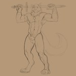 abs anatomically_correct anatomically_correct_genitalia animal_genitalia anthro armor armpit_tuft balls bracers claws digitigrade fully_sheathed genitals holding_object holding_weapon jewelry male melee_weapon muscular muscular_anthro muscular_male navel neck_tuft nipples nude pendant pubic_fuzz sheath sheath_slit solo sword tuft weapon y_sheath_opening possumpecker far_beyond_the_world_(series) ranok_(far_beyond_the_world) canid canine canis mammal wolf 1:1 absurd_res hi_res sketch