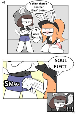 anthro ball_punching beanie black_clothing black_hat black_headwear black_shirt black_topwear blue_bottomwear blue_clothing blue_shorts blush bottomwear breasts brown_hair cleavage clothed clothing dialogue duo eyelashes female grey_beanie grey_clothing grey_hat grey_headwear hair hat headgear headwear holding_crotch male orange_hair pain pink_bottomwear pink_clothing pink_shorts ponytail punch shirt short_tail shorts soul_leaving speech_bubble tail text topwear tonytoran tina_(tonytoran) tony_(tonytoran) chinchilla chinchillid lagomorph leporid mammal rabbit rodent 2:3 comic hi_res