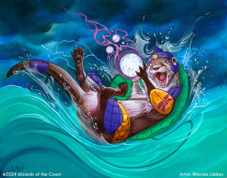 accessory ambiguous_gender armor ball brown_body brown_fur claws clothing cloud eyes_closed feral fur furgonomics headgear helmet holding_ball holding_object pawpads solo tail tail_accessory water whiskers rhonda_libbey hasbro magic:_the_gathering wizards_of_the_coast mammal mustelid otter 2024 hi_res official_art