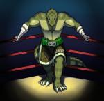 anthro barazoku clothing fighting_ring hand_wraps male muscular muscular_anthro muscular_male solo tattoo wraps zelterxc darrell_landry crocodile crocodilian reptile scalie digital_media_(artwork) hi_res