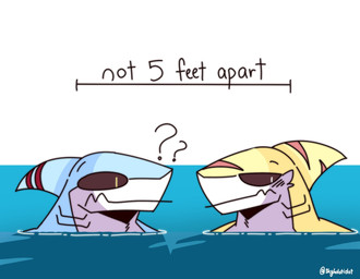 ambiguous_gender anthro black_sclera blue_body countershade_face countershade_neck countershading duo fin fin_scar front_view gills head_fin head_scar looking_aside looking_at_another mouth_closed neck_gills partially_submerged pupils question_mark red_scar red_stripes scar simple_background slit_pupils snout striped_fin stripes text water white_background white_body white_countershading yellow_body yellow_eyes skykdotidot sky_k.i._(character) aquatic fish shark 2024 artist_name digital_drawing_(artwork) digital_media_(artwork) english_text headshot_portrait hi_res portrait male_(lore)